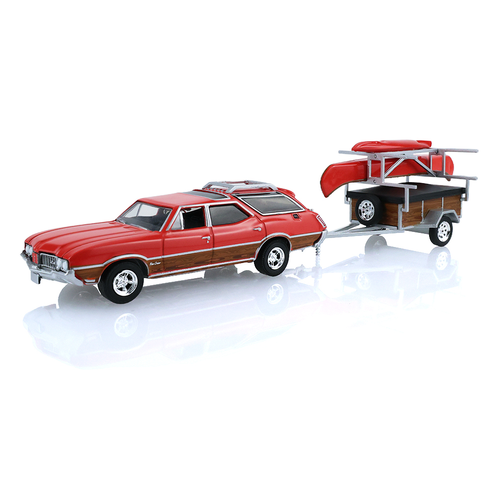 1970 Oldsmobile Vista Cruiser ‐ Rallye Red with Canoe Trailer with Canoe Rack, Canoe and Kayak