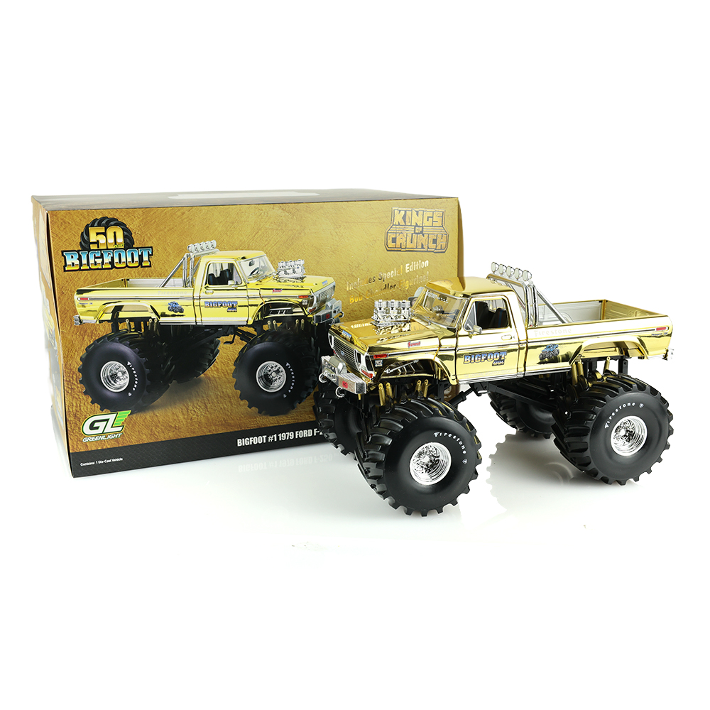 1979 Ford F-250 Monster Truck – Bigfoot 50th Anniversary - Gold Chrome with Bob Chandler Standing Figure Limited Edition