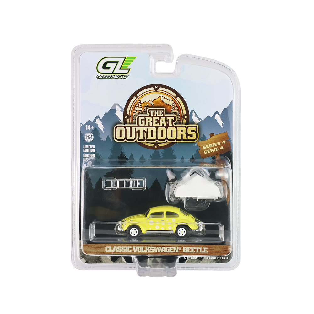The Great Outdoors Series #04 - Classic Volkswagen Beetle - Yellow Flower Power with camp'otel cartop sleeper tent Solid Pack
