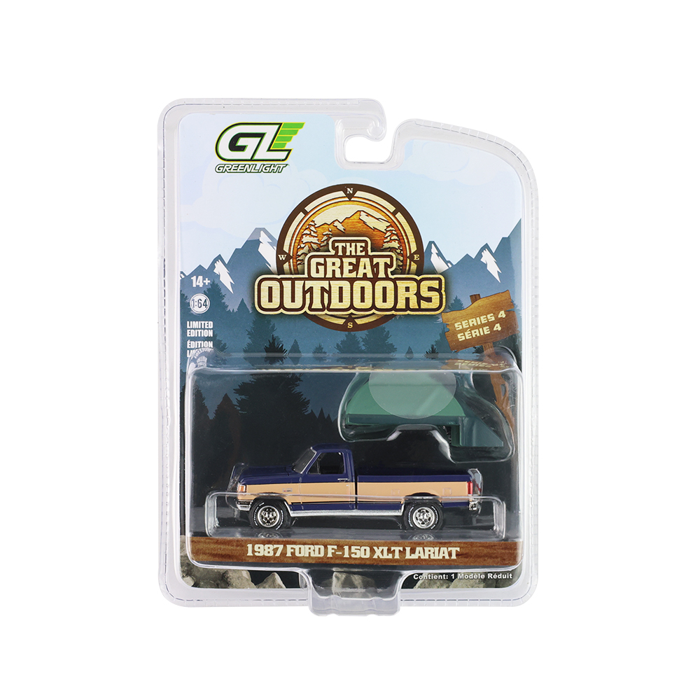 The Great Outdoor Series 4 - 1987 Ford F-150 XLT Lariat in Dark Blue and Tan with Modern Truck Bed Tent